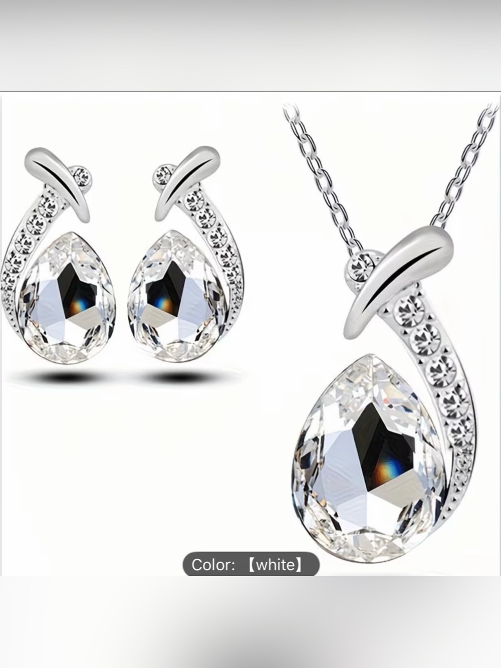 Crystal Teardrop Earrings for Women in White - Sparkling Silver-Tone